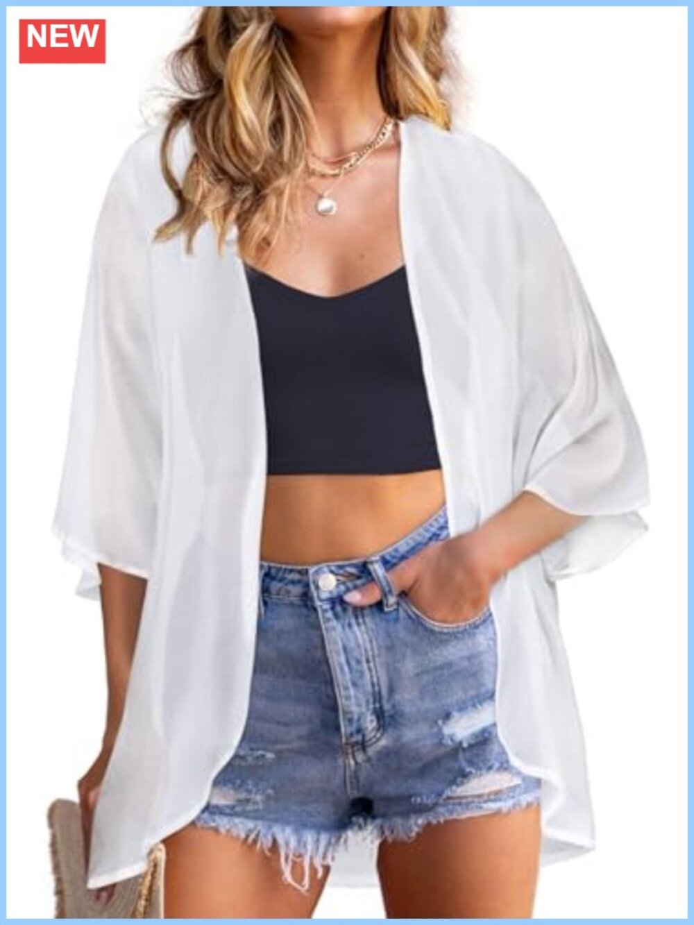 Women Chiffon Kimono Cardigan Sheer Open Front Cover Up